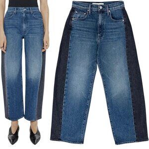 Mother Lil' Half-Pipe Flood Barrel Leg Jeans in Black and Blue Two-Tone Size 24P